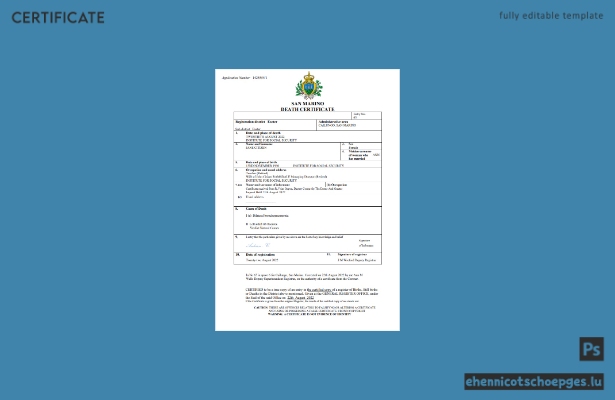 Beispielansicht einer Sterbeurkunde aus San Marino (Word- und PDF-Format)